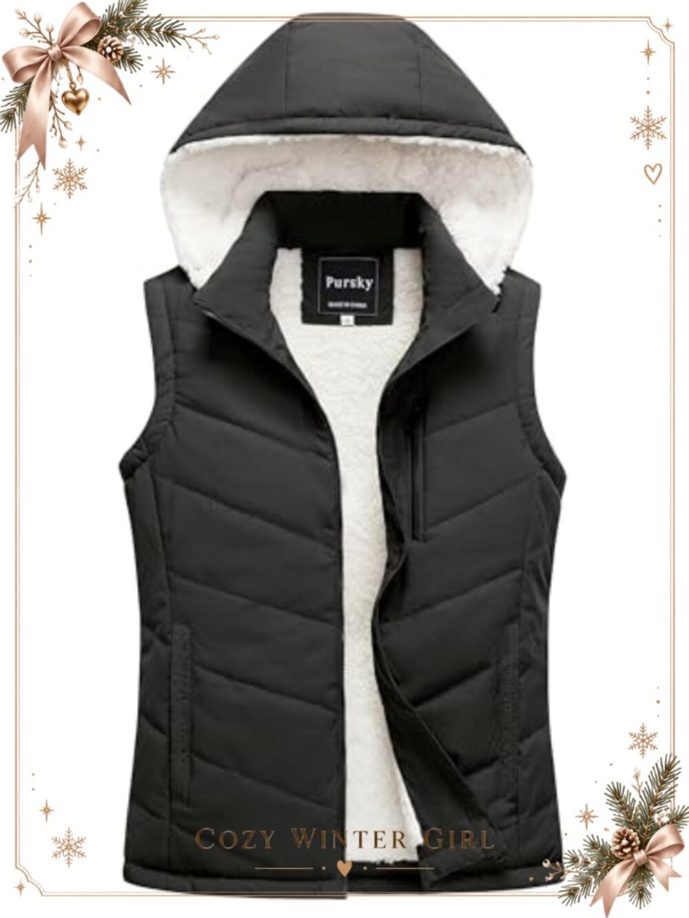 Sherpa Fleece Lined Puffer Vest Warm Lightweight Sleeveless Jacket Removable